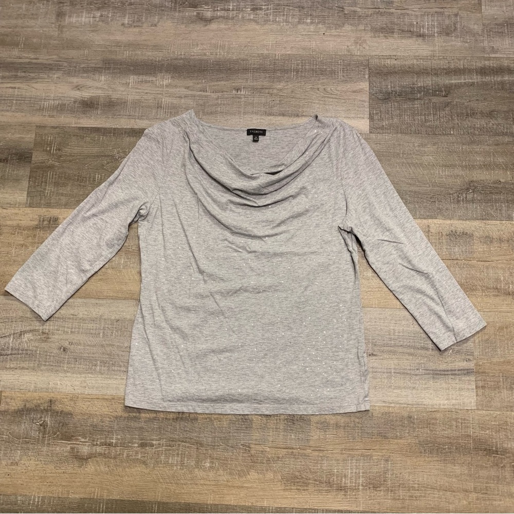 Talbots 3/4 Sleeve Cowl Neck Heather Gray Sparkle Top Size Medium